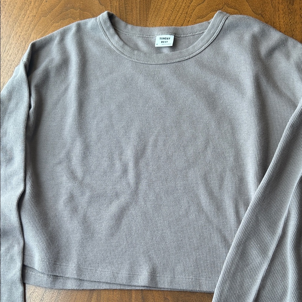 Aritzia Sunday Best Baby Relaxed waffle-knit longsleeve In Taupe Gray